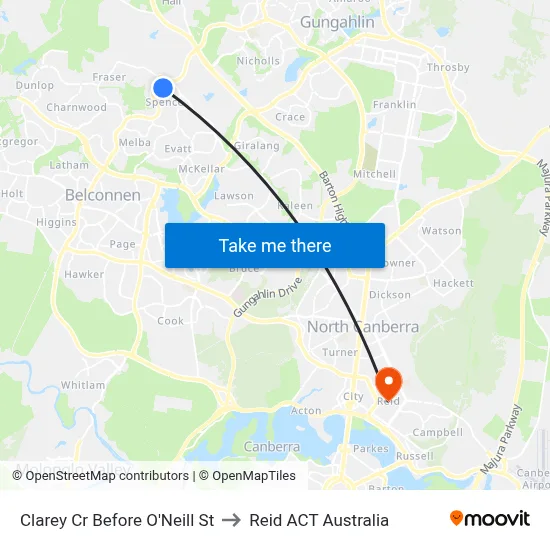 Clarey Cr Before O'Neill St to Reid ACT Australia map