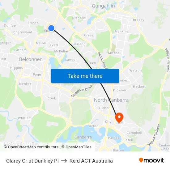 Clarey Cr at Dunkley Pl to Reid ACT Australia map