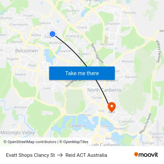 Evatt Shops Clancy St to Reid ACT Australia map