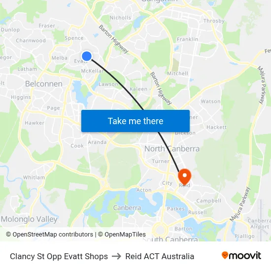 Clancy St Opp Evatt Shops to Reid ACT Australia map
