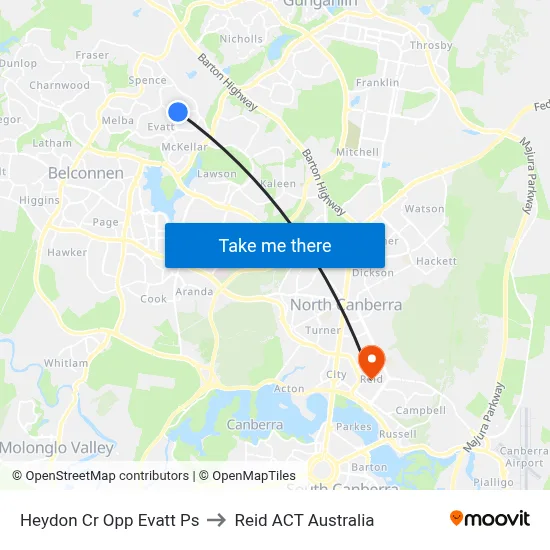 Heydon Cr Opp Evatt Ps to Reid ACT Australia map