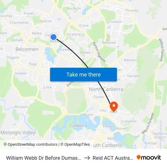 William Webb Dr Before Dumas St to Reid ACT Australia map