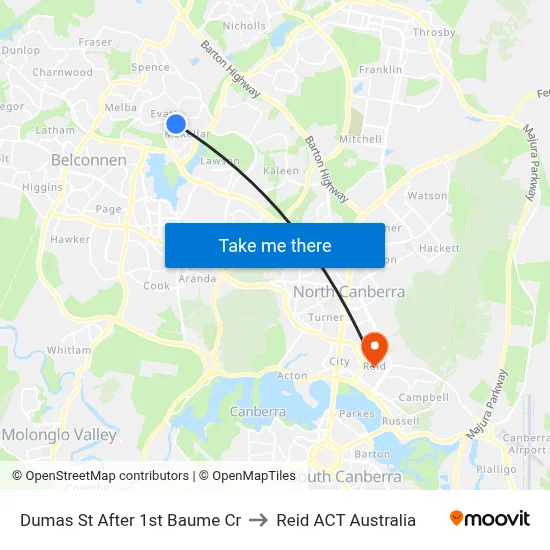 Dumas St After 1st Baume Cr to Reid ACT Australia map