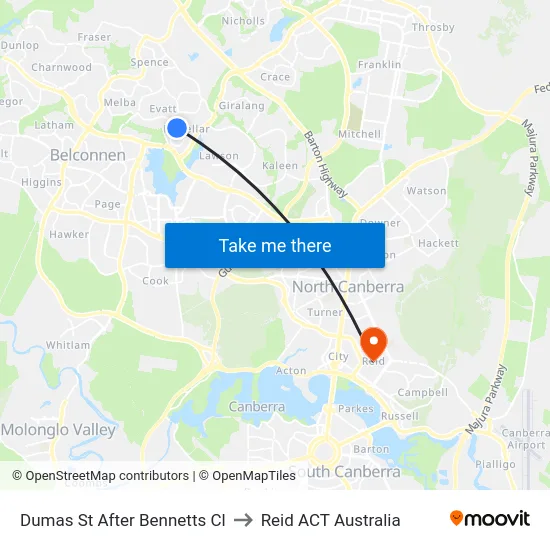 Dumas St After Bennetts Cl to Reid ACT Australia map
