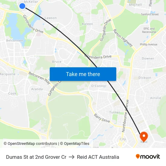 Dumas St at 2nd Grover Cr to Reid ACT Australia map