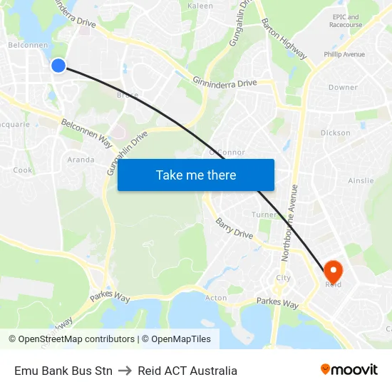 Emu Bank Bus Stn to Reid ACT Australia map