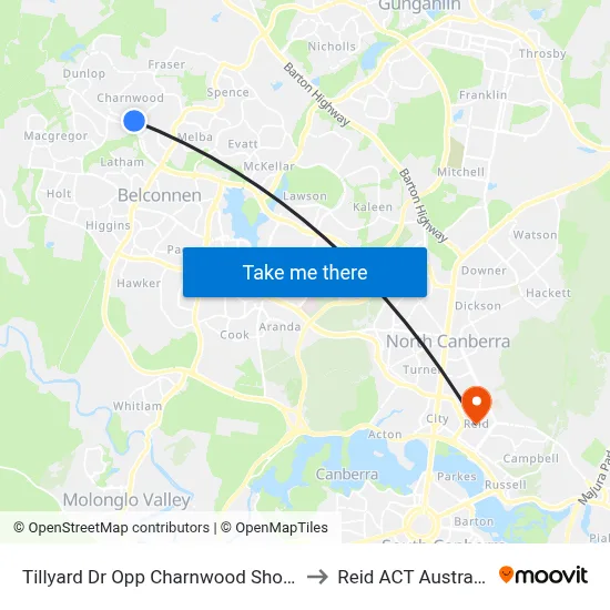 Tillyard Dr Opp Charnwood Shops to Reid ACT Australia map
