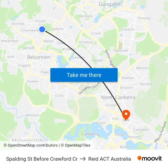 Spalding St Before Crawford Cr to Reid ACT Australia map