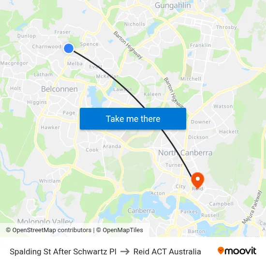 Spalding St After Schwartz Pl to Reid ACT Australia map