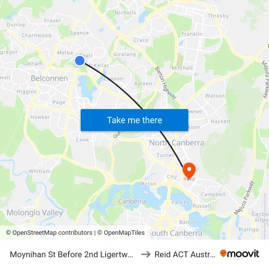 Moynihan St Before 2nd Ligertwood St to Reid ACT Australia map