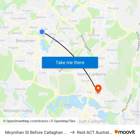 Moynihan St Before Callaghan St to Reid ACT Australia map