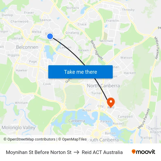 Moynihan St Before Norton St to Reid ACT Australia map