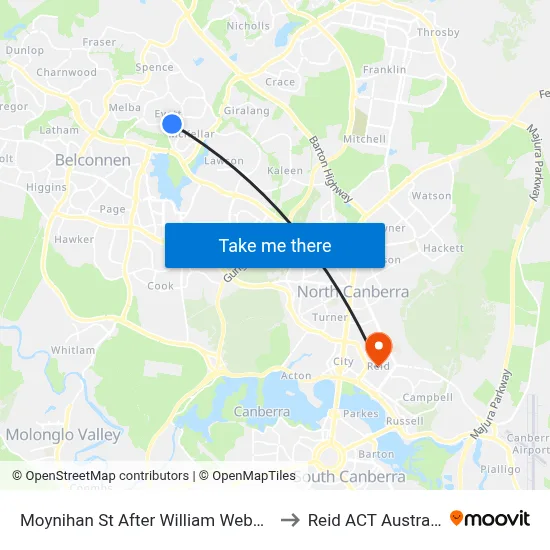 Moynihan St After William Webb Dr to Reid ACT Australia map