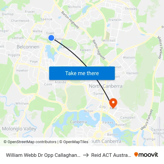 William Webb Dr Opp Callaghan St to Reid ACT Australia map
