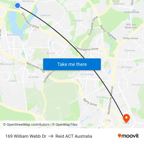 169 William Webb Dr to Reid ACT Australia map