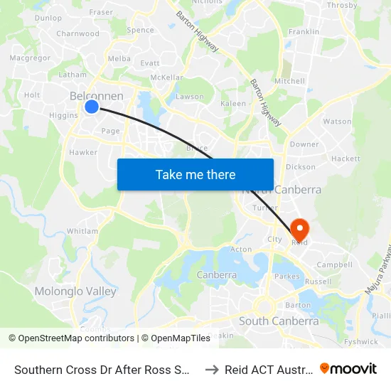 Southern Cross Dr After Ross Smith Cr to Reid ACT Australia map