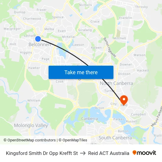 Kingsford Smith Dr Opp Krefft St to Reid ACT Australia map