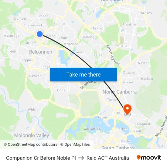 Companion Cr Before Noble Pl to Reid ACT Australia map