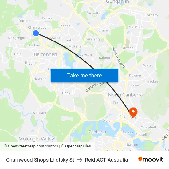 Charnwood Shops Lhotsky St to Reid ACT Australia map