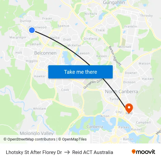 Lhotsky St After Florey Dr to Reid ACT Australia map