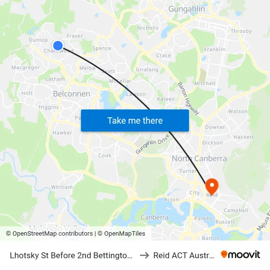 Lhotsky St Before 2nd Bettington Cct to Reid ACT Australia map