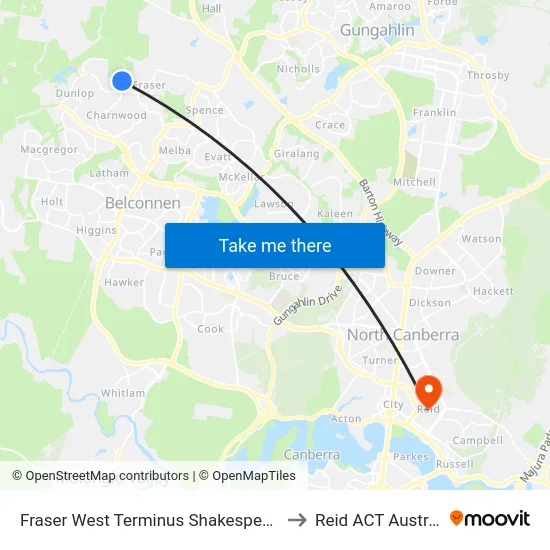 Fraser West Terminus Shakespeare Cr to Reid ACT Australia map