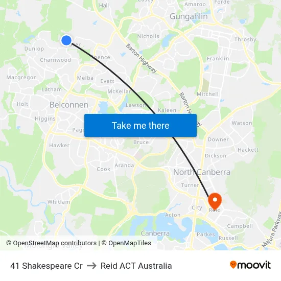 41 Shakespeare Cr to Reid ACT Australia map