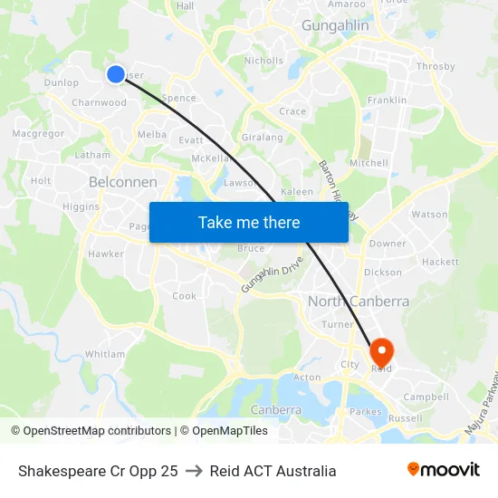 Shakespeare Cr Opp 25 to Reid ACT Australia map