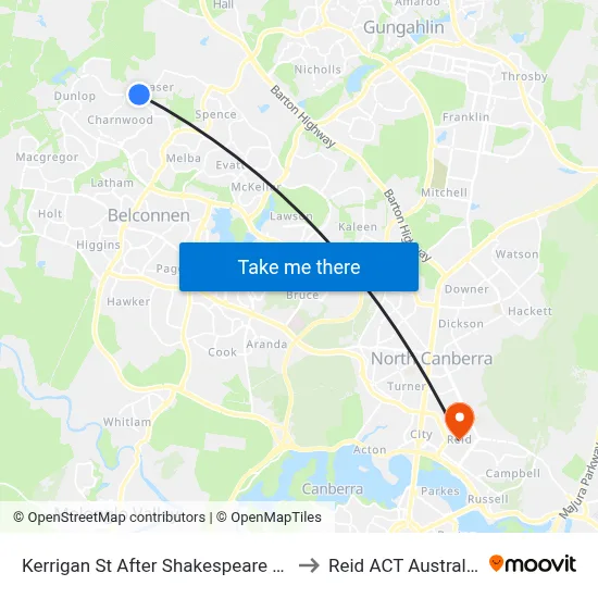 Kerrigan St After Shakespeare Cr to Reid ACT Australia map