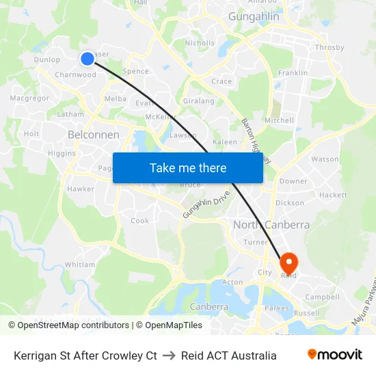 Kerrigan St After Crowley Ct to Reid ACT Australia map