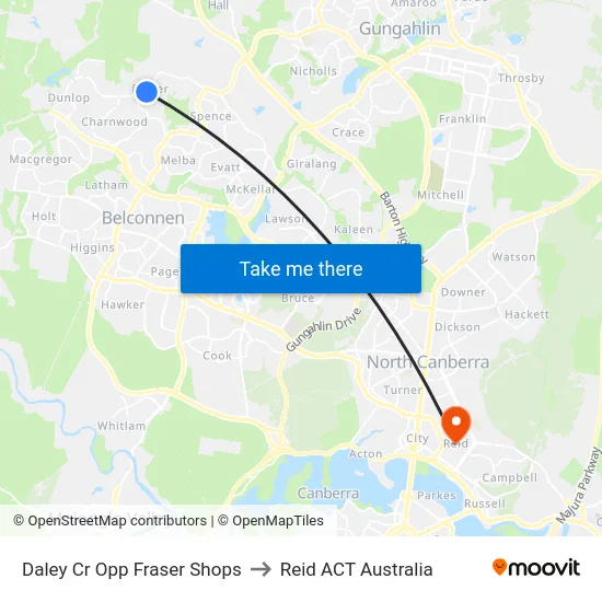 Daley Cr Opp Fraser Shops to Reid ACT Australia map