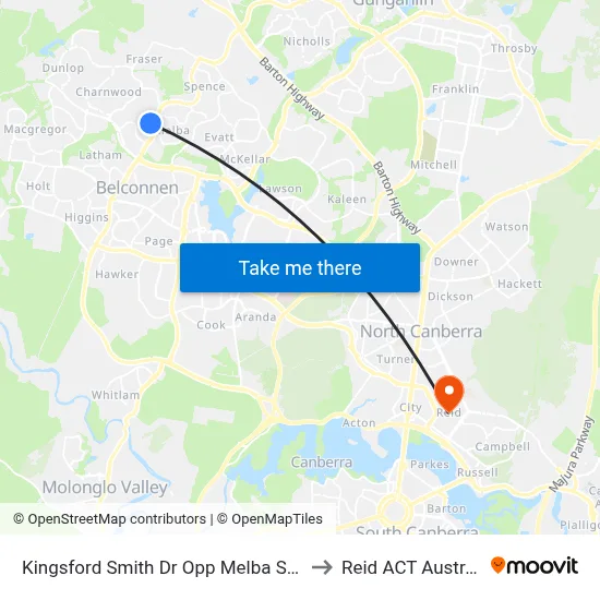 Kingsford Smith Dr Opp Melba Shops to Reid ACT Australia map