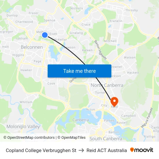 Copland College Verbrugghen St to Reid ACT Australia map