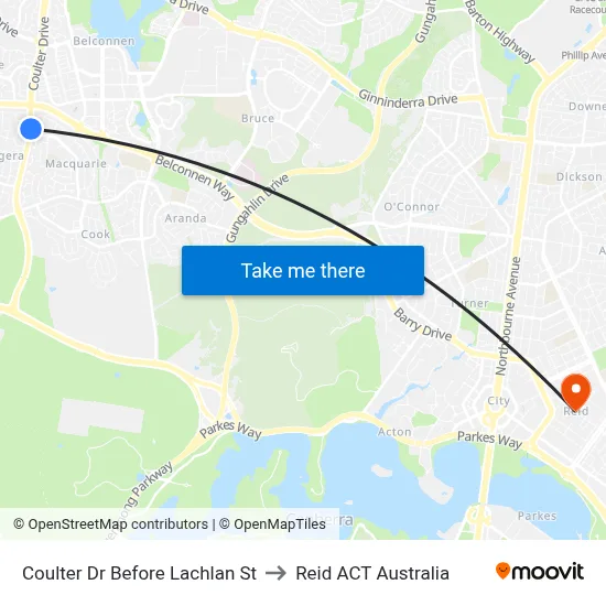 Coulter Dr Before Lachlan St to Reid ACT Australia map