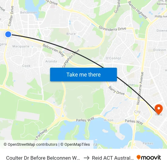 Coulter Dr Before Belconnen Way to Reid ACT Australia map
