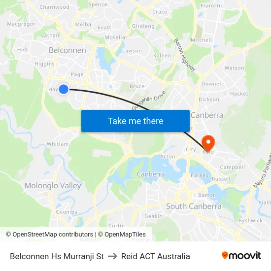 Belconnen Hs Murranji St to Reid ACT Australia map