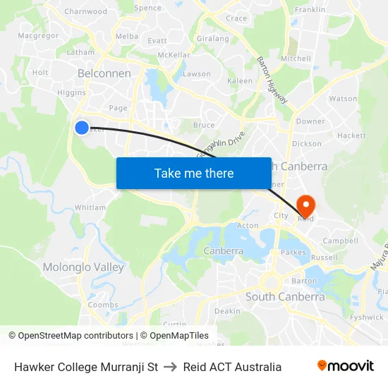 Hawker College Murranji St to Reid ACT Australia map
