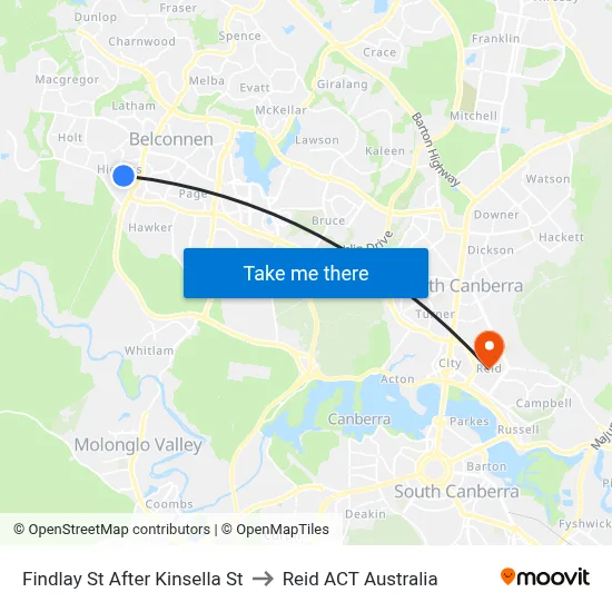 Findlay St After Kinsella St to Reid ACT Australia map