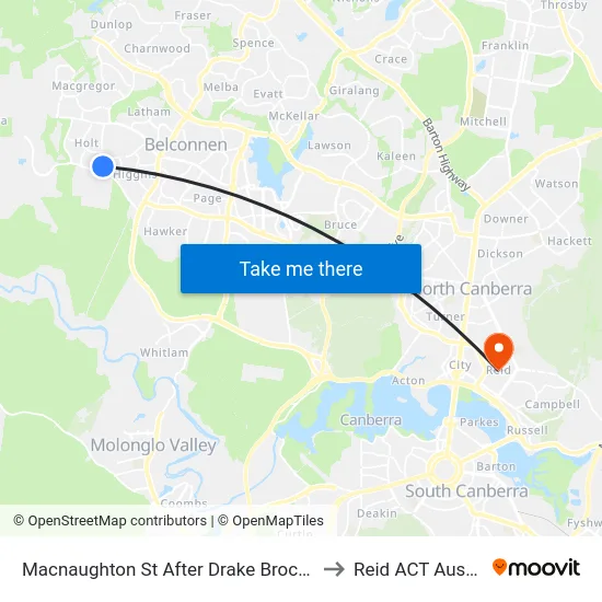 Macnaughton St After Drake Brockman Dr to Reid ACT Australia map