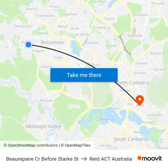 Beaurepaire Cr Before Starke St to Reid ACT Australia map