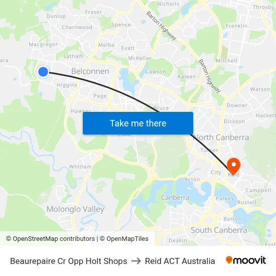 Beaurepaire Cr Opp Holt Shops to Reid ACT Australia map