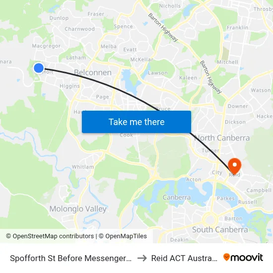 Spofforth St Before Messenger St to Reid ACT Australia map