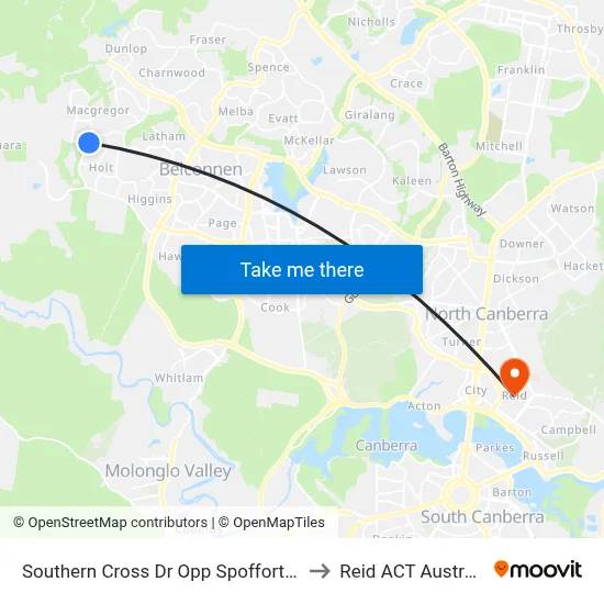 Southern Cross Dr Opp Spofforth St to Reid ACT Australia map