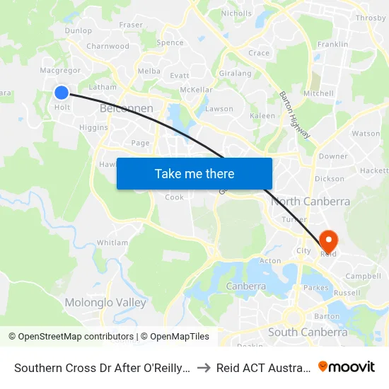Southern Cross Dr After O'Reilly St to Reid ACT Australia map