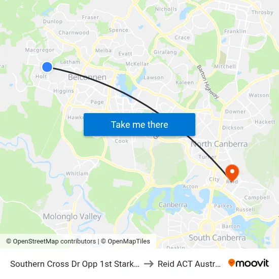 Southern Cross Dr Opp 1st Starke St to Reid ACT Australia map