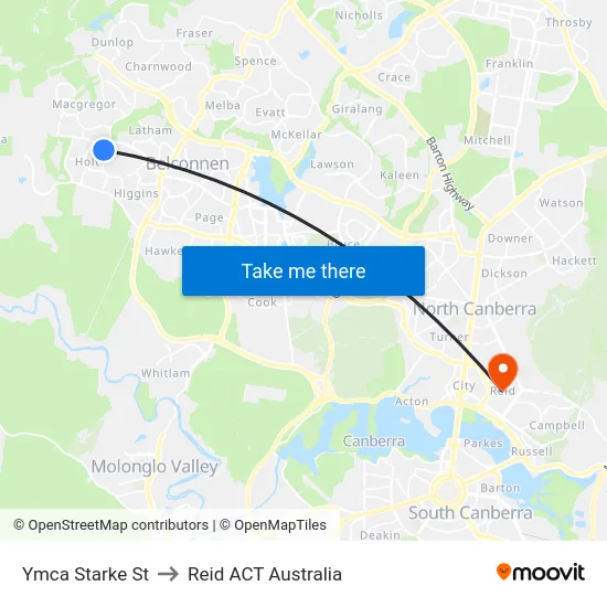 Ymca Starke St to Reid ACT Australia map