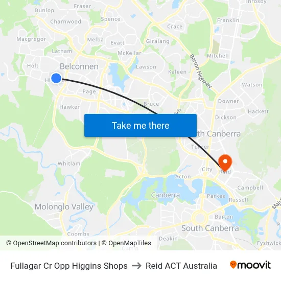 Fullagar Cr Opp Higgins Shops to Reid ACT Australia map