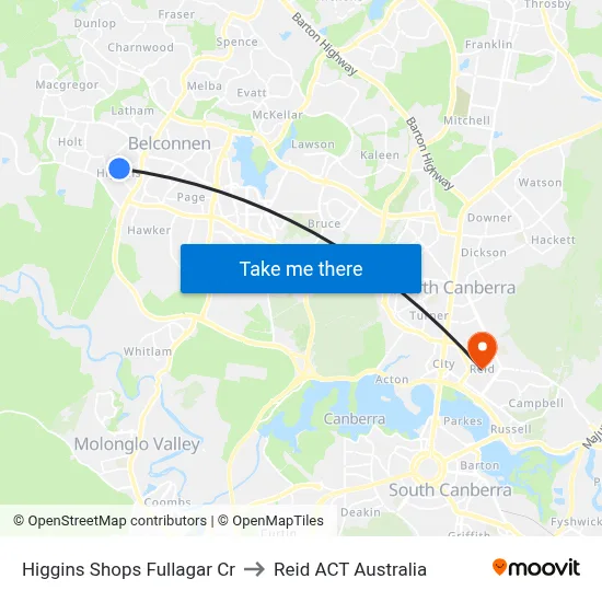 Higgins Shops Fullagar Cr to Reid ACT Australia map