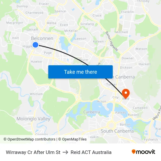 Wirraway Cr After Ulm St to Reid ACT Australia map