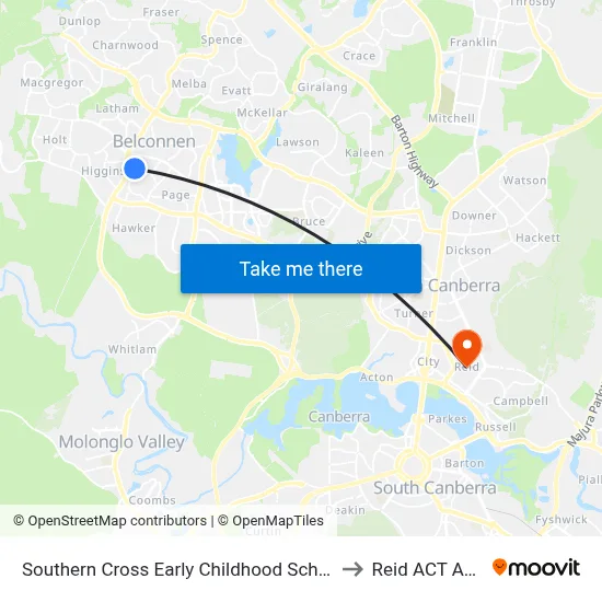 Southern Cross Early Childhood School Wirraway Cr to Reid ACT Australia map